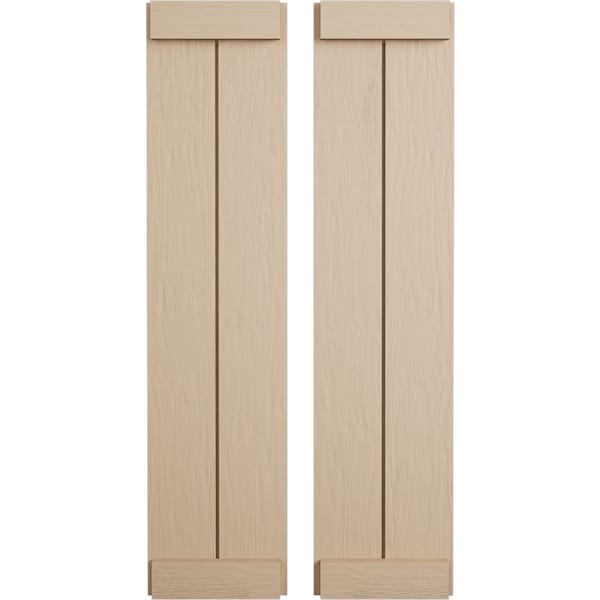 Ekena Millwork Rustic Two Board Joined Board-n-Batten Rough Sawn Faux Wood Shutters w/End Batten, 11W x 70H, PR - SHUBJE11X70RSPR