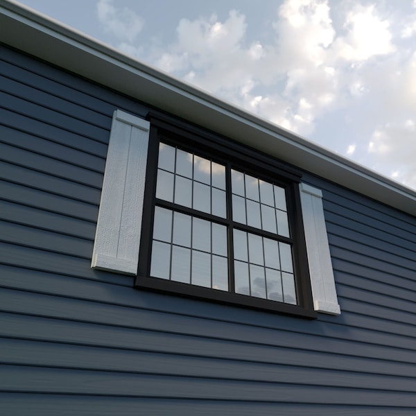 Ekena Millwork Rustic Two Board Joined Board-n-Batten Rough Sawn Faux Wood Shutters w/End Batten, 11W x 70H, PR - SHUBJE11X70RSPR