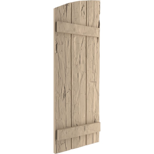 Ekena Millwork Hand Hewn 3 Board Joined Board-n-Batten w/Elliptical Top Faux Wood Shutters, 16 1/2W x 84H, PR - SHUBJL16X84HHPR