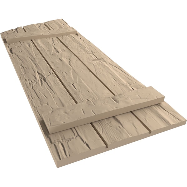 Ekena Millwork Hand Hewn 3 Board Joined Board-n-Batten w/Elliptical Top Faux Wood Shutters, 16 1/2W x 84H, PR - SHUBJL16X84HHPR