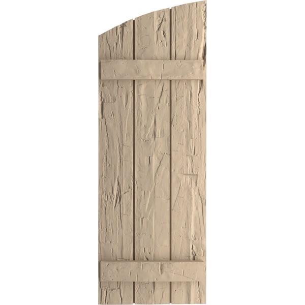 Ekena Millwork Hand Hewn 3 Board Joined Board-n-Batten w/Elliptical Top Faux Wood Shutters, 16 1/2W x 84H, PR - SHUBJL16X84HHPR
