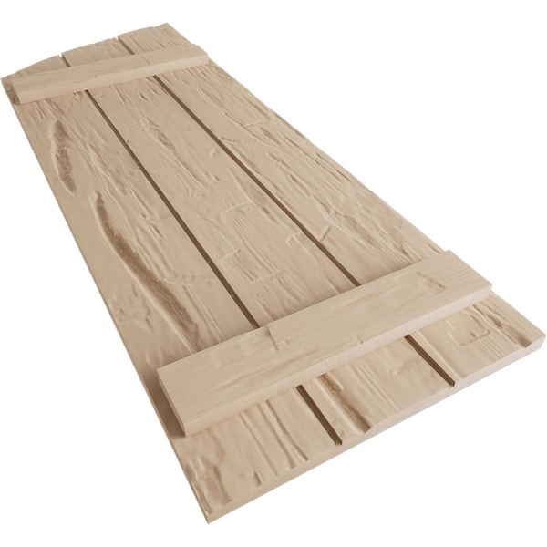Ekena Millwork Hand Hewn 3 Board Joined Board-n-Batten w/Elliptical Top Faux Wood Shutters, 16 1/2W x 84H, PR - SHUBJL16X84HHPR