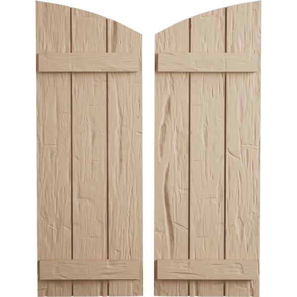 Ekena Millwork Hand Hewn 3 Board Joined Board-n-Batten w/Elliptical Top Faux Wood Shutters, 16 1/2W x 84H, PR - SHUBJL16X84HHPR