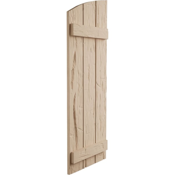 Ekena Millwork Hand Hewn 3 Board Joined Board-n-Batten w/Elliptical Top Faux Wood Shutters, 16 1/2W x 84H, PR - SHUBJL16X84HHPR