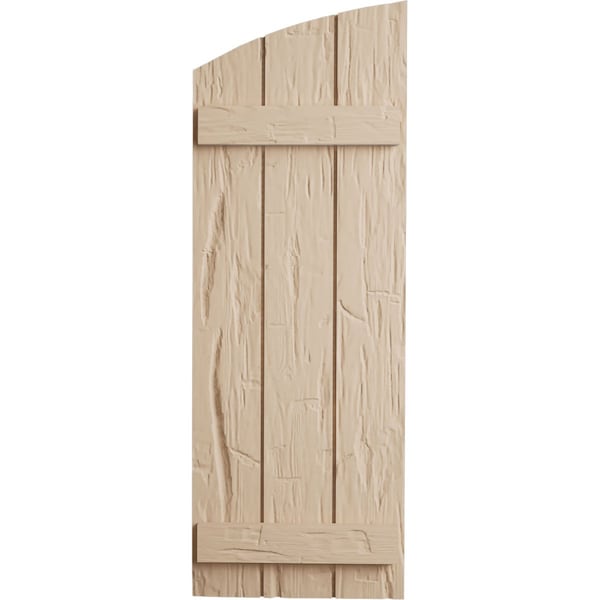 Ekena Millwork Hand Hewn 3 Board Joined Board-n-Batten w/Elliptical Top Faux Wood Shutters, 16 1/2W x 84H, PR - SHUBJL16X84HHPR