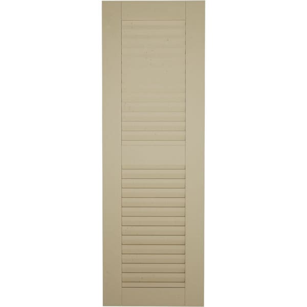 Ekena Millwork Rustic Two Equal Louver Riverwood Faux Wood Shutters (Per Pair), Primed Tan, 12"W x 68"H - SHULV12X68RWPR