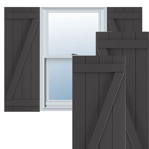 Ekena Millwork True Fit PVC, Four Board Joined Board-n-Batten Shutters w/Z-Bar, Shadow Mountain, 21 1/2W x 25H, PR - TFP102BBF21X025SM