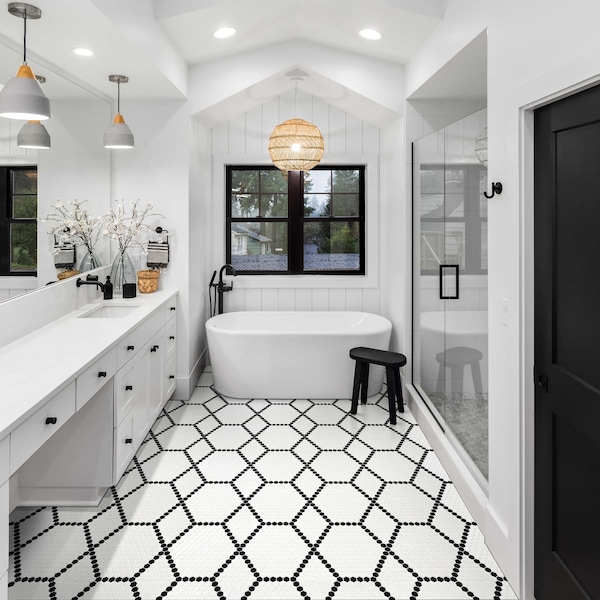 Msi White And Black Hive Pattern 11.73 x 11.85 Matte Porcelain Floor And Wall tile, 15PK - ZOR-MD-0581