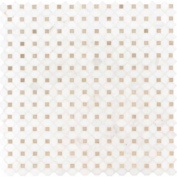 Msi Bianco Dolomite Crema Dotty 12.4 In. X 12.4 In. X 10 Mm Polished Marble Mosaic Tile, 10PK - ZOR-MD-0249