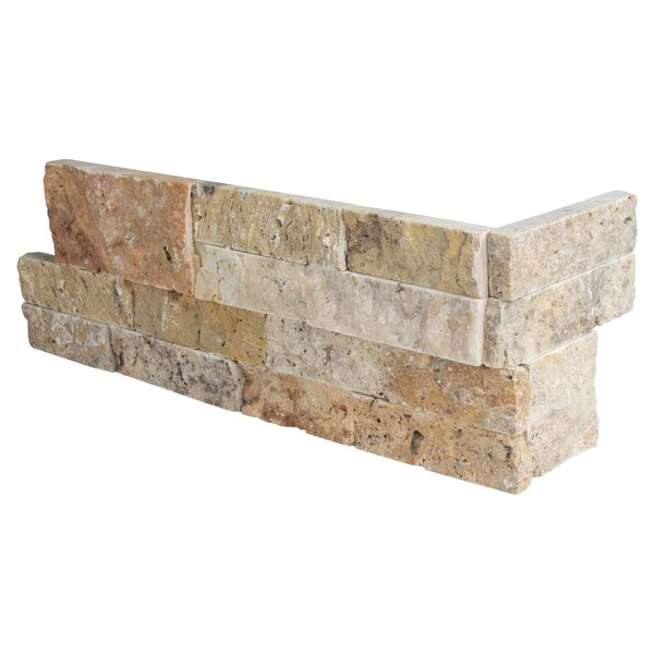 Msi Tuscany Scabas Splitface Ledger Corner 6 In. X 18 In. Natural Travertine Wall Tile, 4PK - ZOR-PNL-0091