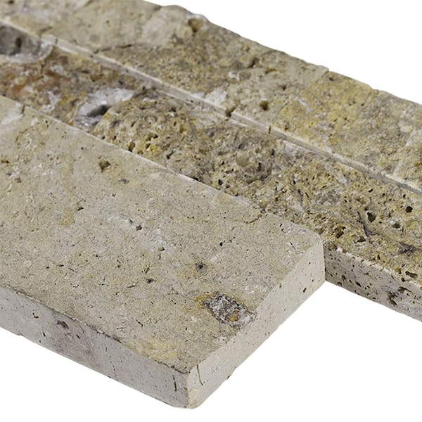 Msi Tuscany Scabas Splitface Ledger Corner 6 In. X 18 In. Natural Travertine Wall Tile, 4PK - ZOR-PNL-0091