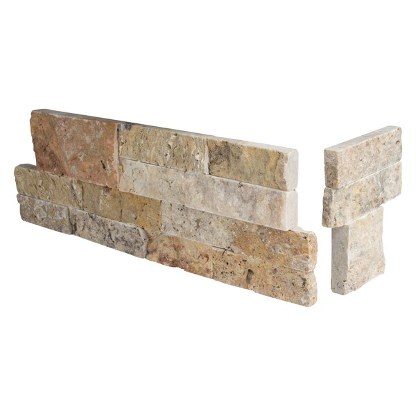 Msi Tuscany Scabas Splitface Ledger Corner 6 In. X 18 In. Natural Travertine Wall Tile, 4PK - ZOR-PNL-0091