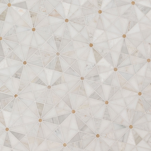 Msi Elegante White Pinweheel 11.89 in x 10.39 in x Stone Metal Mesh Mounted Mosaic Tile, 10PK - ZOR-MD-0599
