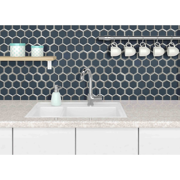 Msi Vague Blue Hexagon 10.51 In. X 12.13 In. Glass Mesh-Mounted Mosaic Tile, 10PK - ZOR-MD-0527