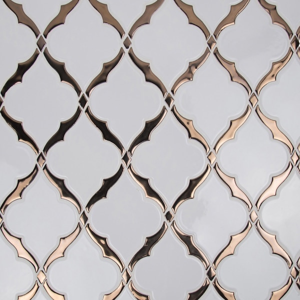 Msi Victorian Light Arabesque SAMPLE Glossy Porcelain Mesh-Mounted Mosaic Tile - ZOR-MD-0505-SAM