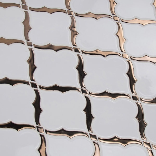 Msi Victorian Light Arabesque SAMPLE Glossy Porcelain Mesh-Mounted Mosaic Tile - ZOR-MD-0505-SAM