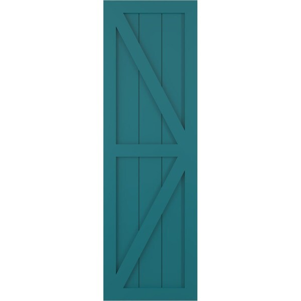 Ekena Millwork True Fit PVC Two Equal Panel Farmhouse Fixed Mount Shutters w/ Z-Bar, Antigua , 18W x 71H, PR - TFP102FH18X071AN