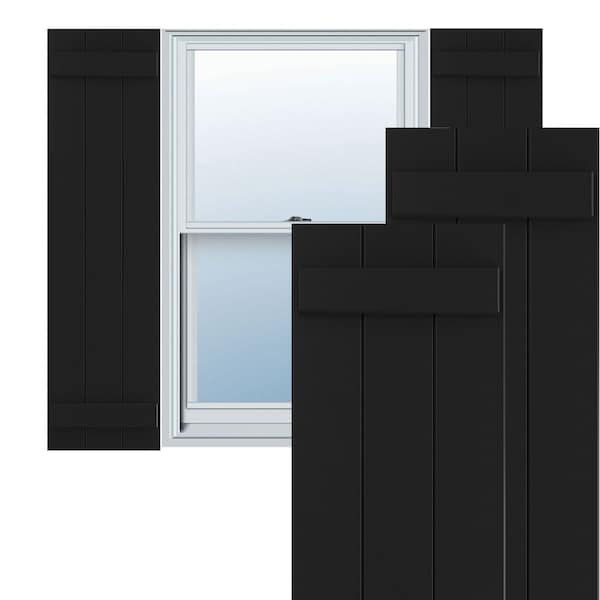 Ekena Millwork True Fit PVC Three Board Joined Board-n-Batten Shutters, Black, 16 1/8W x 76H, PR - TFP101BBF16X076BL