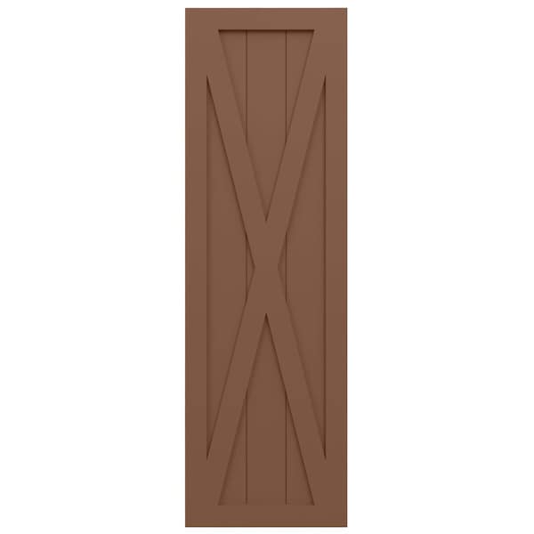 Ekena Millwork True Fit PVC Single X-Board Farmhouse Fixed Mount Shutters, Burnt Toffee, 15W x 27H, PR - TFP001FH15X027BT