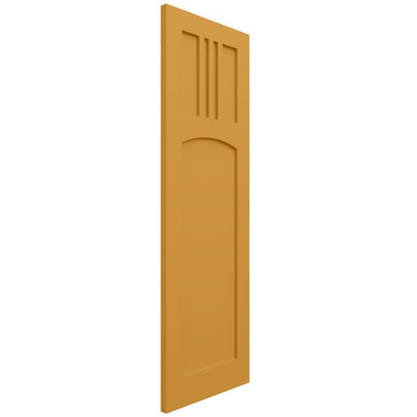 Ekena Millwork True Fit PVC San Miguel Mission Style Fixed Mount Shutters, Turmeric, 15W x 68H, PR - TFP001SM15X068TU