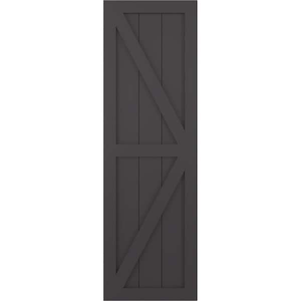 Ekena Millwork True Fit PVC Two Equal Panel Farmhouse Fixed Mount Shutters w/Z-Bar, Shadow Mountain, 18W x 55H, PR - TFP102FH18X055SM