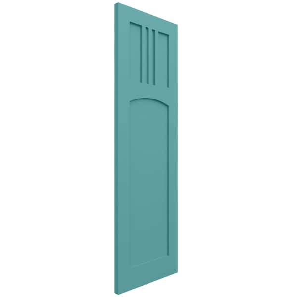 Ekena Millwork True Fit PVC San Miguel Mission Style Fixed Mount Shutters, Pure Turquoise, 15W x 36H, PR - TFP001SM15X036PT