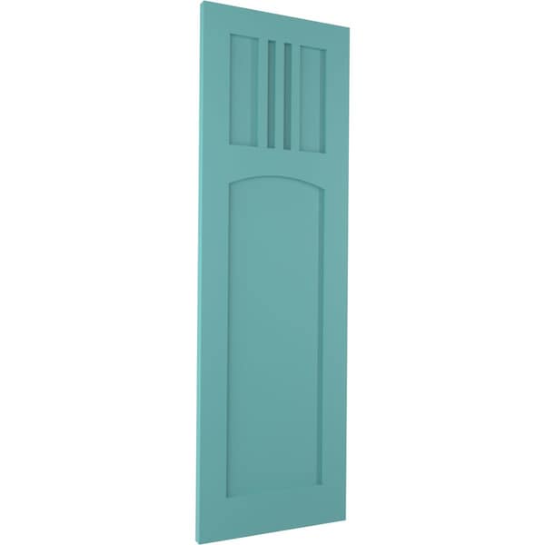 Ekena Millwork True Fit PVC San Miguel Mission Style Fixed Mount Shutters, Pure Turquoise, 15W x 36H, PR - TFP001SM15X036PT