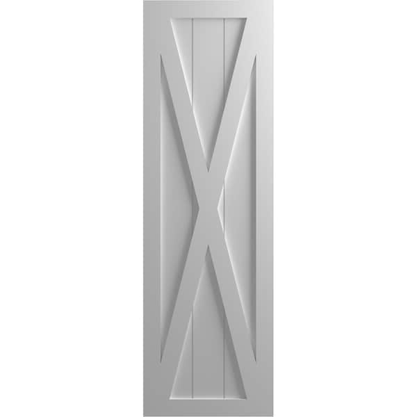 Ekena Millwork True Fit PVC Single X-Board Farmhouse Fixed Mount Shutters, Primed, 15"W x 72"H - TFP001FH15X072PR