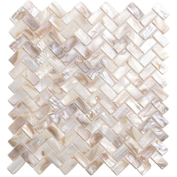 Apollo Tile Concha 10.6 in. x 11 in. Polished White, Beige Shell, Mother of Pearl Mosaic Wall Tile 2PK - APLSMA88HB01A