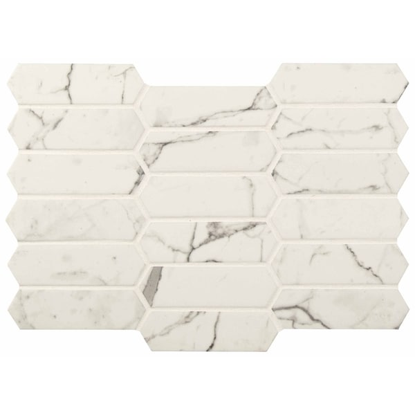 Msi Statuario Celano Picket 14 In. X 9.5 In. X 6 Mm Glass Mesh-Mounted Mosaic Tile, 15PK - ZOR-MD-0314