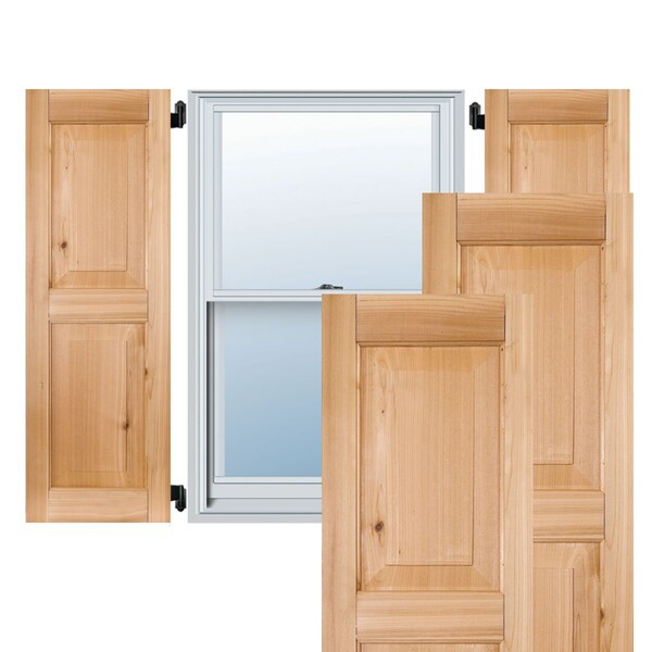Ekena Millwork 18"W x 37"H Exterior Real Wood Sapele Mahogany Raised Panel Shutters, Unfinished PR - RWR18X037UNM