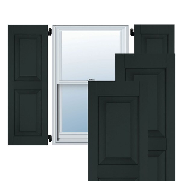 Ekena Millwork 15"W x 58"H Exterior Real Wood Sapele Mahogany Raised Panel Shutters, Black Forest Green PR - RWR15X058DGM