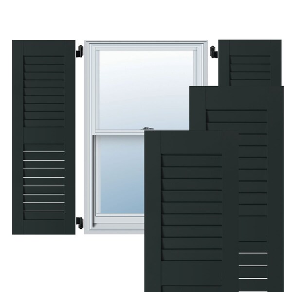 Ekena Millwork 18"W x 73"H Exterior Real Wood Sapele Mahogany Open Louvered Shutters, Black Forest Green PR - RWL18X073DGM
