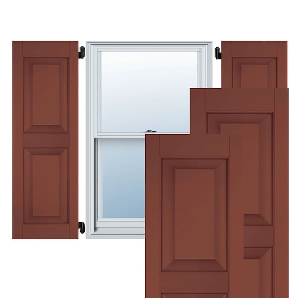 Ekena Millwork 12"W x 61"H Exterior Real Wood Sapele Mahogany Raised Panel Shutters, Country Redwood PR - RWR12X061RWM