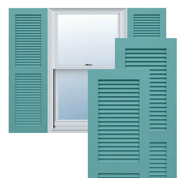 Ekena Millwork True Fit PVC, Two Equal Louver Shutters, Pure Turquoise, 15W x 59H, PR - TFP101LVF15X059PT