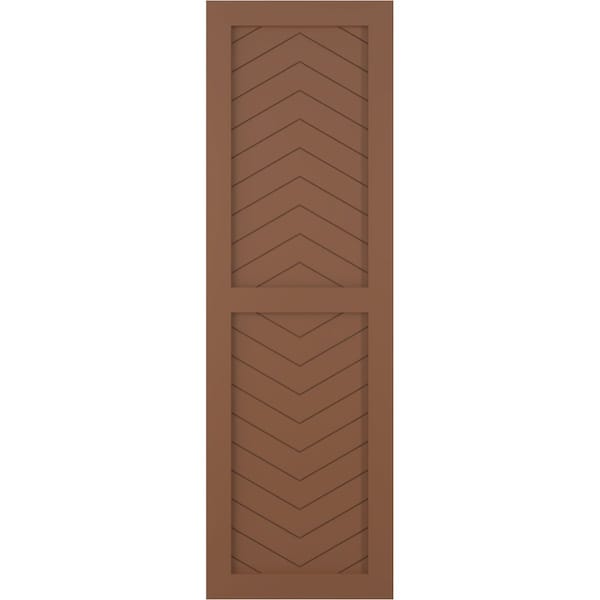 Ekena Millwork True Fit PVC Two Panel Chevron Modern Style Fixed Mount Shutters, Burnt Toffee, 15W x 79H, PR - TFP101CV15X079BT