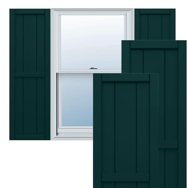 Ekena Millwork True Fit PVC, Three Board Framed Board-n-Batten Shutters, Thermal Green, 16 1/8W x 50H, PR - TFP101BF16X050FG