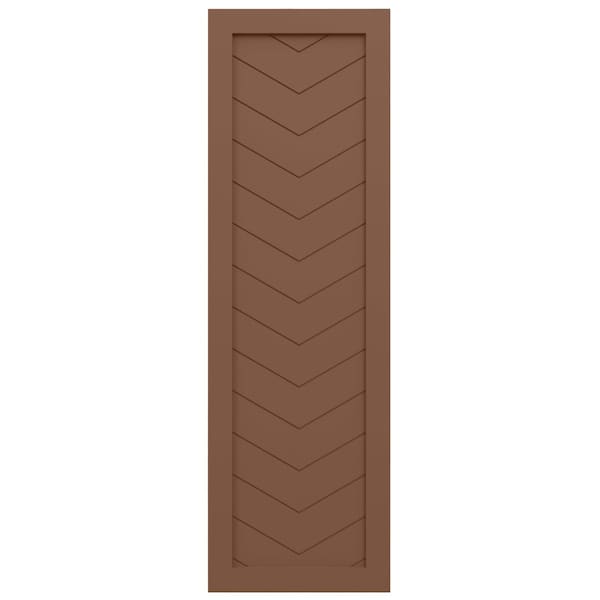 Ekena Millwork True Fit PVC Single Panel Chevron Modern Style Fixed Mount Shutters, Burnt Toffee, 15W x 46H, PR - TFP001CV15X046BT