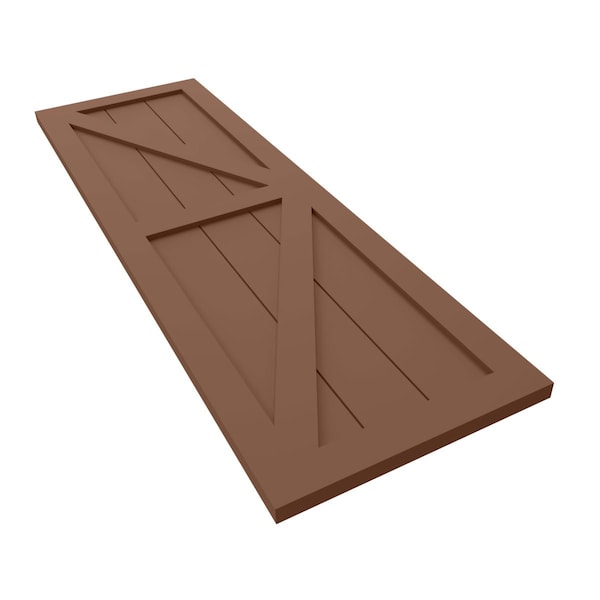 Ekena Millwork True Fit PVC Two Equal Panel Farmhouse Fixed Mount Shutters w/ Z-Bar, Burnt Toffee , 15W x 40H, PR - TFP102FH15X040BT