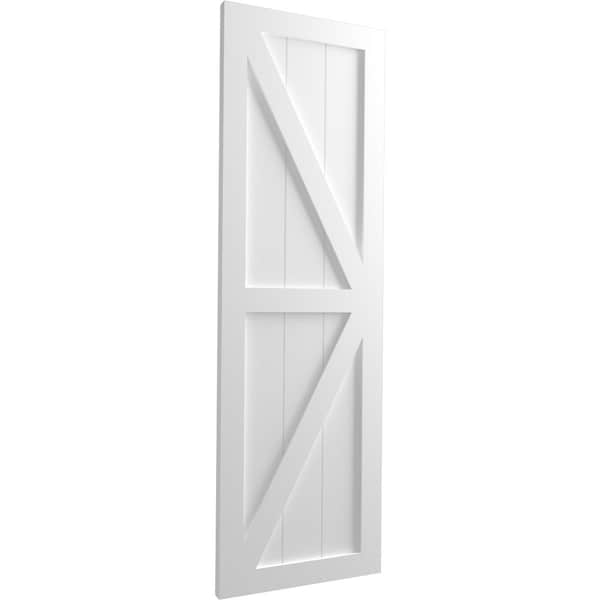 Ekena Millwork True Fit PVC Two Equal Panel Farmhouse Fixed Mount Shutters w/ Z-Bar, Unfinished , 12W x 44H, PR - TFP102FH12X044UN