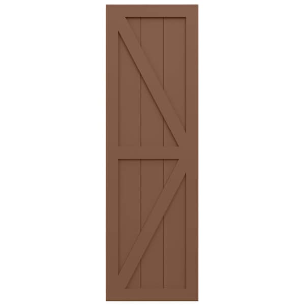 Ekena Millwork True Fit PVC Two Equal Panel Farmhouse Fixed Mount Shutters w/ Z-Bar, Burnt Toffee , 12W x 72H, PR - TFP102FH12X072BT