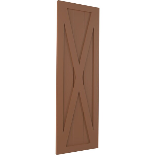 Ekena Millwork True Fit PVC Single X-Board Farmhouse Fixed Mount Shutters, Burnt Toffee, 18W x 73H, PR - TFP001FH18X073BT