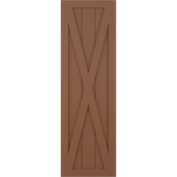 Ekena Millwork True Fit PVC Single X-Board Farmhouse Fixed Mount Shutters, Burnt Toffee, 18W x 73H, PR - TFP001FH18X073BT