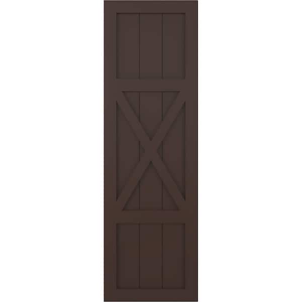 Ekena Millwork True Fit PVC Center X-Board Farmhouse Fixed Mount Shutters, Raisin Brown , 12W x 44H, PR - TFP107FH12X044TB