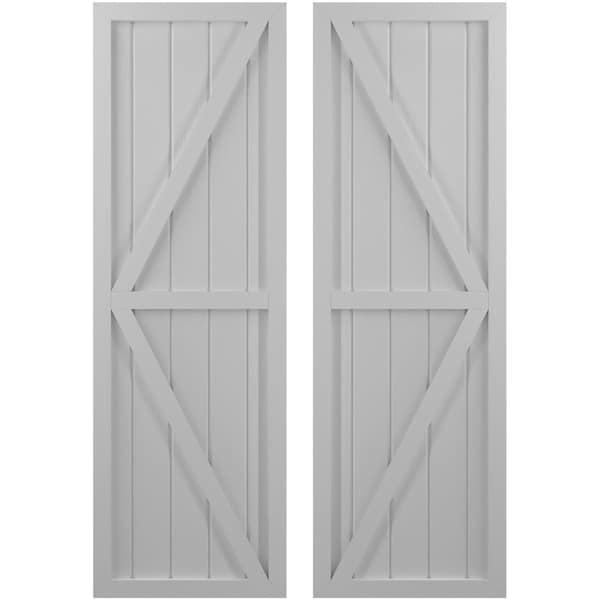 Ekena Millwork Americraft 5-Board Wood 2 Equal Panel Frmd Board-n-Batten Shutters w/ Dubl Z-Bar, ARW102BF518X37PRH - ARW102BF518X37PRH