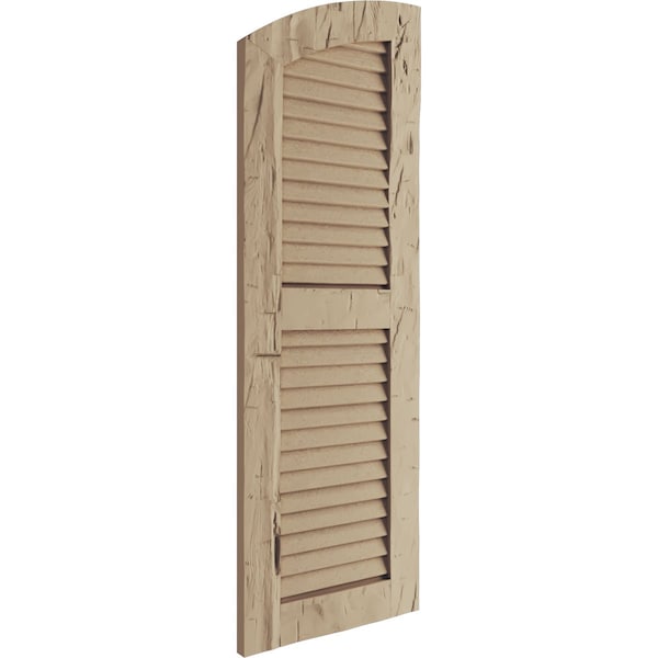 Ekena Millwork Timberthane Hand Hewn 2 Equal Louver w/Elliptical Top Faux Wood Shutters, 18W x 84H, 78 Low Side, PR - SHULVL18X84HHPR