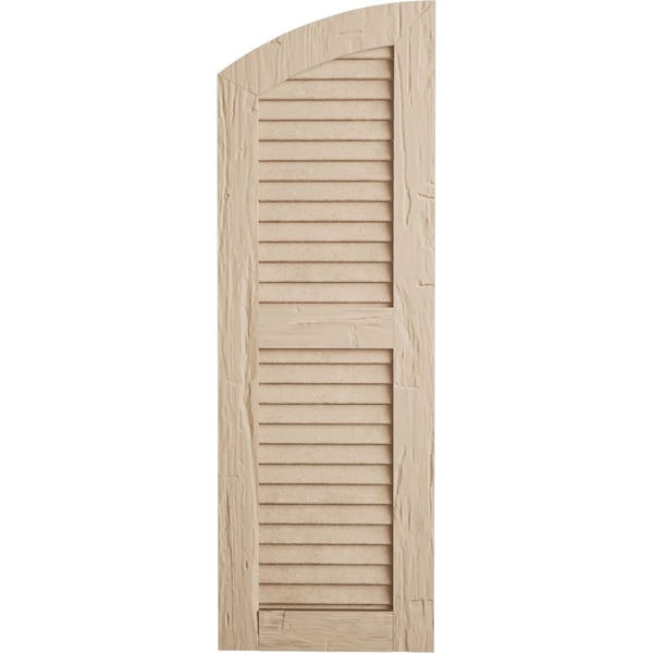 Ekena Millwork Timberthane Hand Hewn 2 Equal Louver w/Elliptical Top Faux Wood Shutters, 18W x 84H, 78 Low Side, PR - SHULVL18X84HHPR