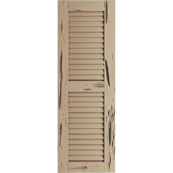 Ekena Millwork Rustic Two Equal Louver Pecky Cypress Faux Wood Shutters (Per Pair), Primed Tan, 18"W x 68"H - SHULV18X68PCPR