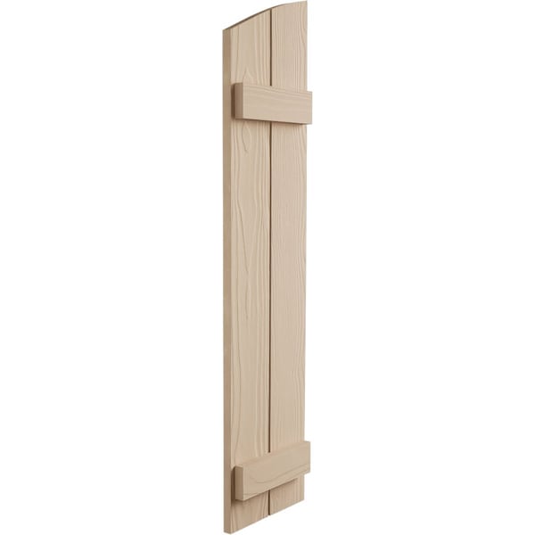 Ekena Millwork Sandblasted 2 Board Joined Board-n-Batten w/Elliptical Top Faux Wood Shutters, 11W x 44H, PR - SHUBJL11X44SDPR