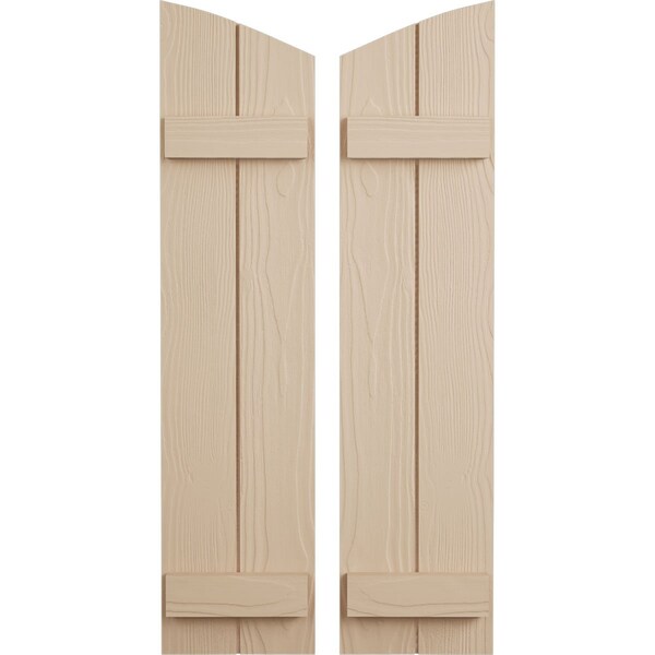 Ekena Millwork Sandblasted 2 Board Joined Board-n-Batten w/Elliptical Top Faux Wood Shutters, 11W x 44H, PR - SHUBJL11X44SDPR